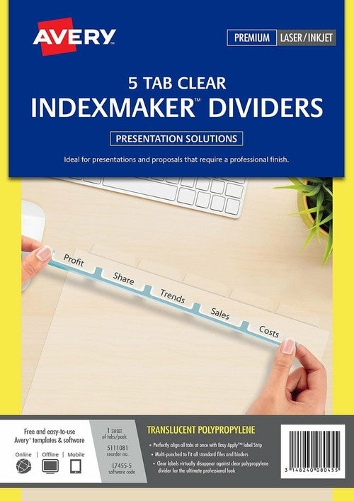 Avery Clear IndexMaker Dividers 5 Tab L7455-5