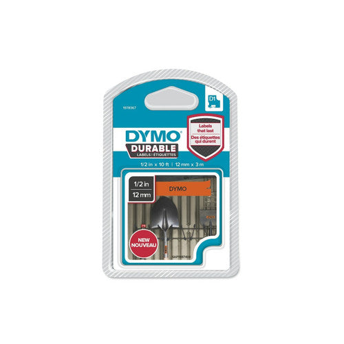 Dymo D1 Durable Label Tape 12mm Black on Orange