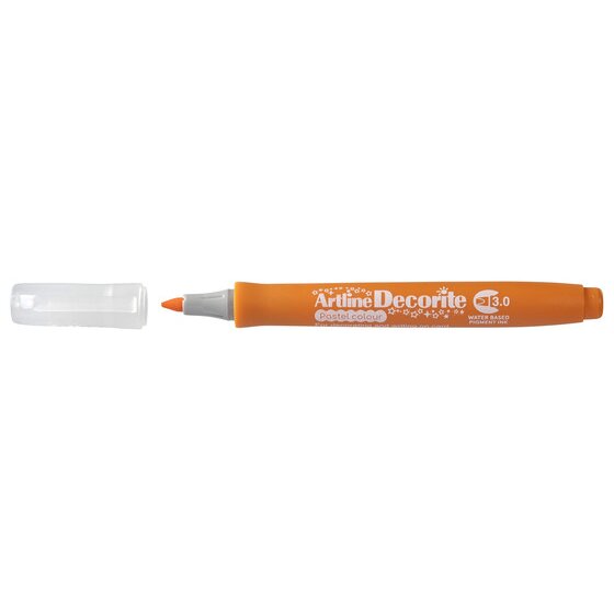 Artline Decorite 3.0mm Pastel Orange marker with the cap removed beside it