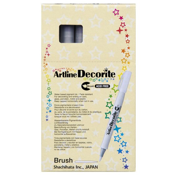 Artline Decorite Brush White box of 12, front view, showing the box text panel and Acid Free badge