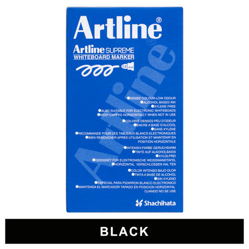 Artline Supreme Whiteboard Markers Black, Box of 12