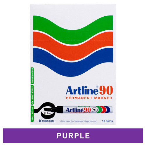Artline 90 Permanent Marker 5mm Chisel Nib Purple Box of 12