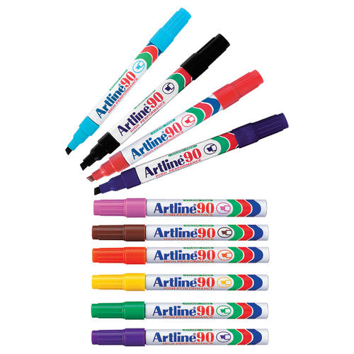 Artline 90 Permanent Marker 5mm Chisel Nib Assorted Box of 12