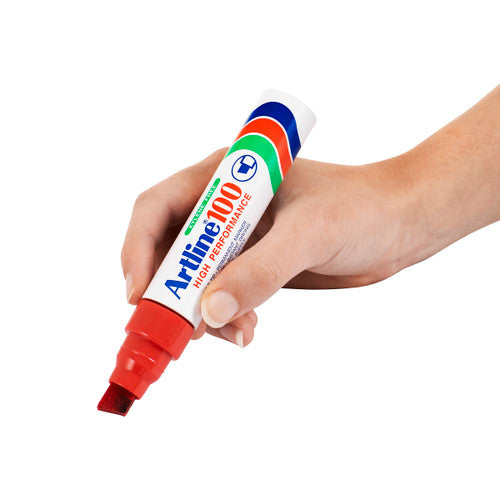 Artline 100 Permanent Marker 12mm Chisel Nib Red Box 6