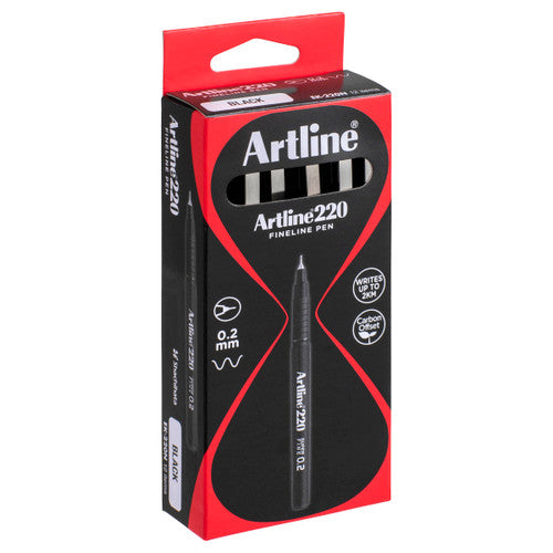 Artline 220 Fineliner Pen 0.2mm Black Box of 12