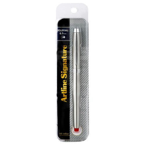 Artline Signature Silver Rollerball Pen Red
