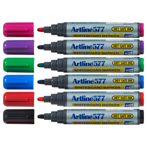 Artline 577 Whiteboard Marker 3mm Bullet Assorted Wallet of 6