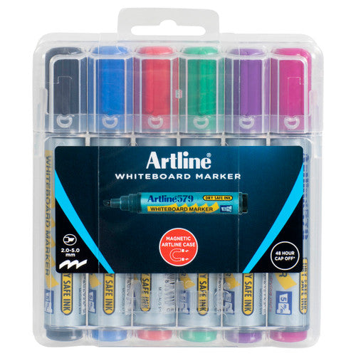 Artline 579 Whiteboard Marker 6PK Assorted Hang Clam