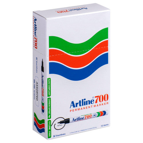 Artline 700 Permanent Marker 0.7mm Bullet Nib Assorted Box of 12