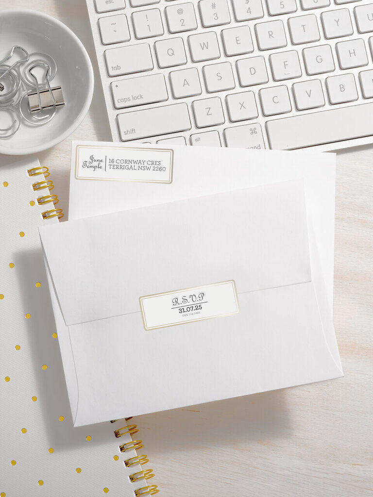 Avery Multi Use Labels With Gold Border 10 Pack 63.5x24mm Laser Inkjet 16UP