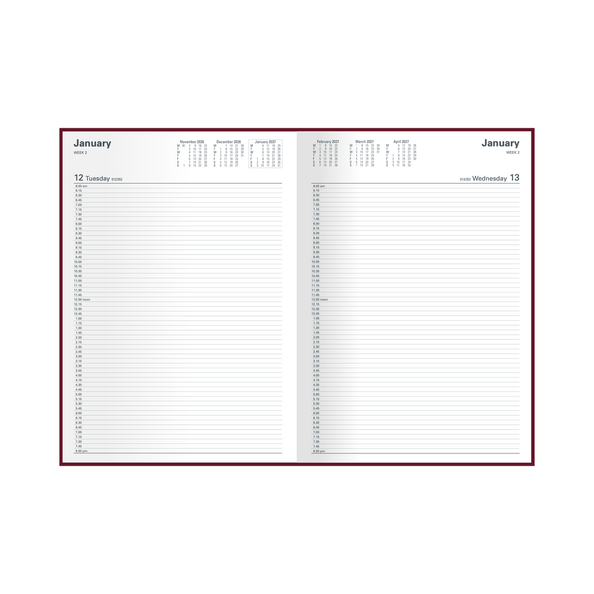 Collins Appointment Diary 2027 A4 Day to Page 15 Minute Burgundy