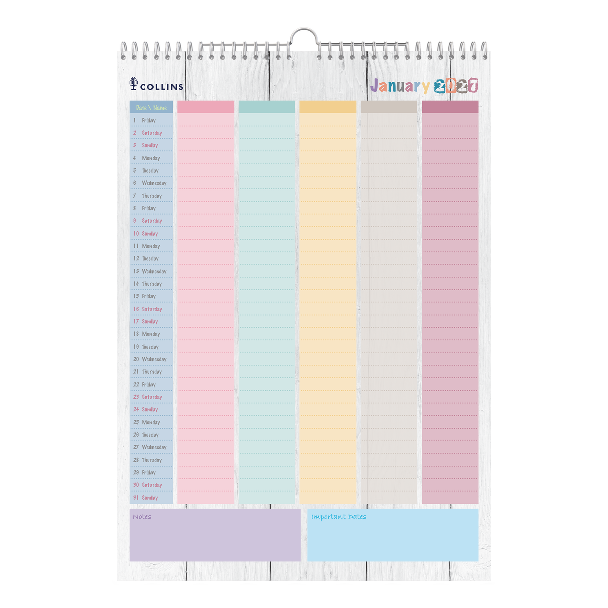Collins Brighton 2027 A3 Wall Calendar Month to View
