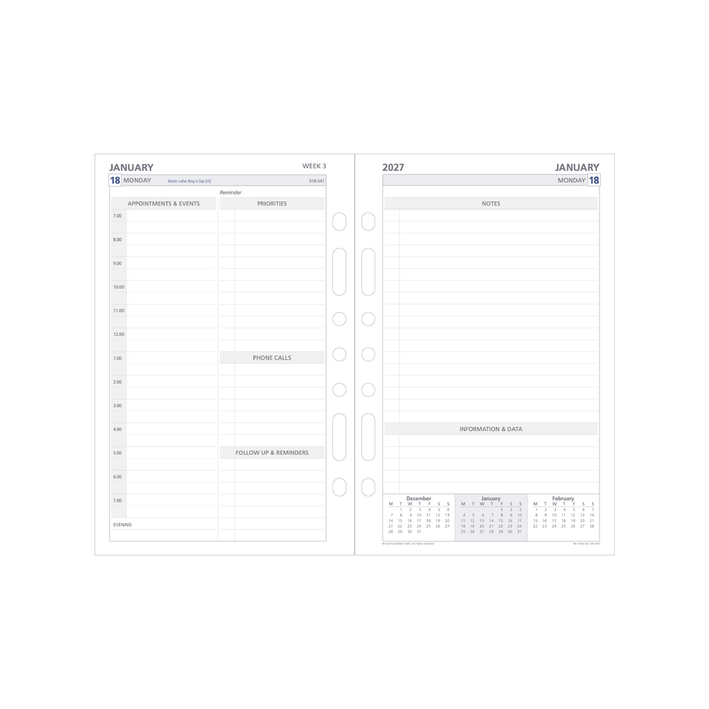 Debden Dayplanner 2027 Desk 7-Ring Refill - 2 Pages to a Day