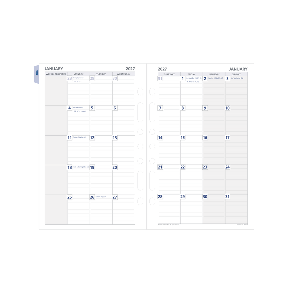Debden Dayplanner 2027 Desk 7-Ring Refill - Month to View with Tabs