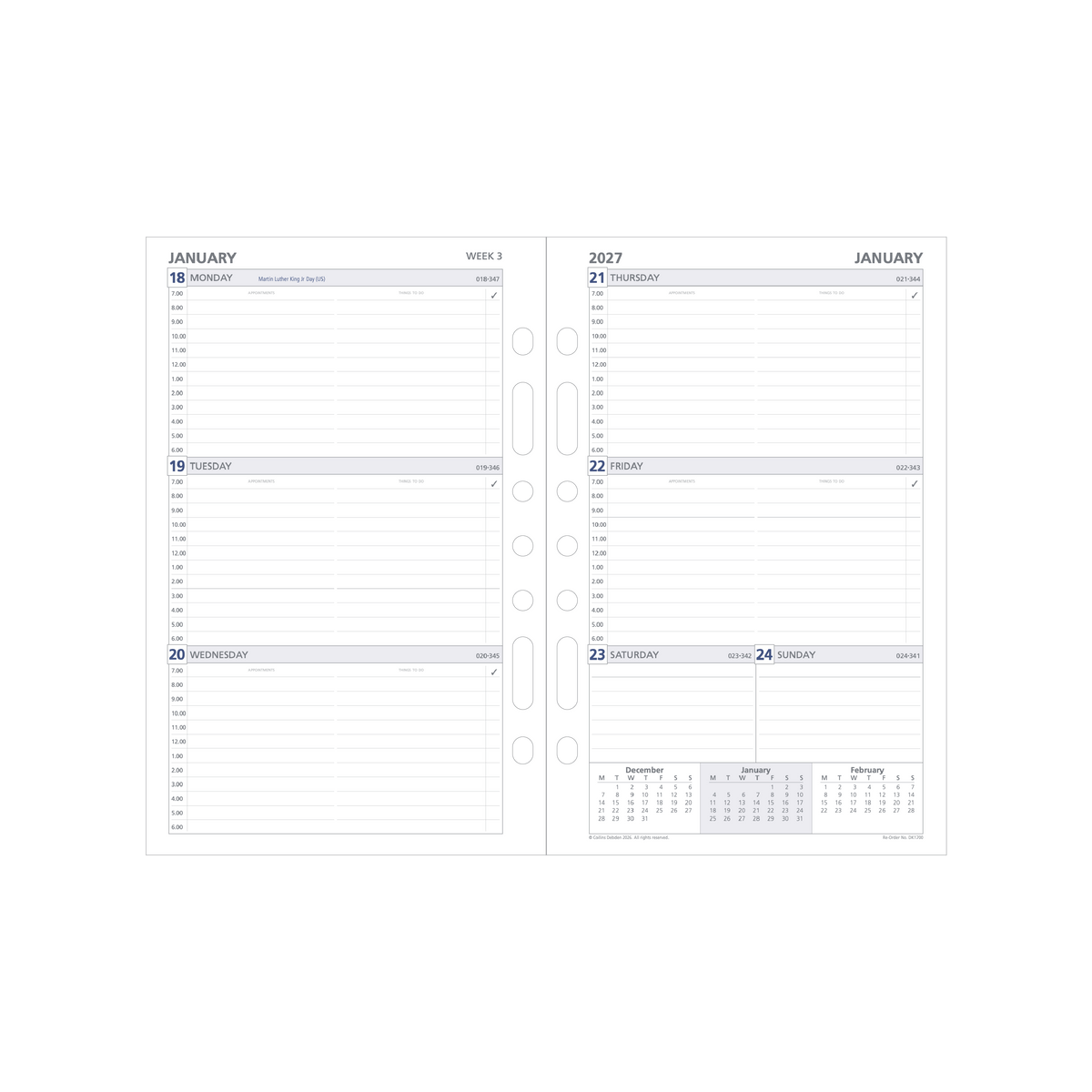 Debden Dayplanner 2027 Desk 7-Ring Refill - Week to View