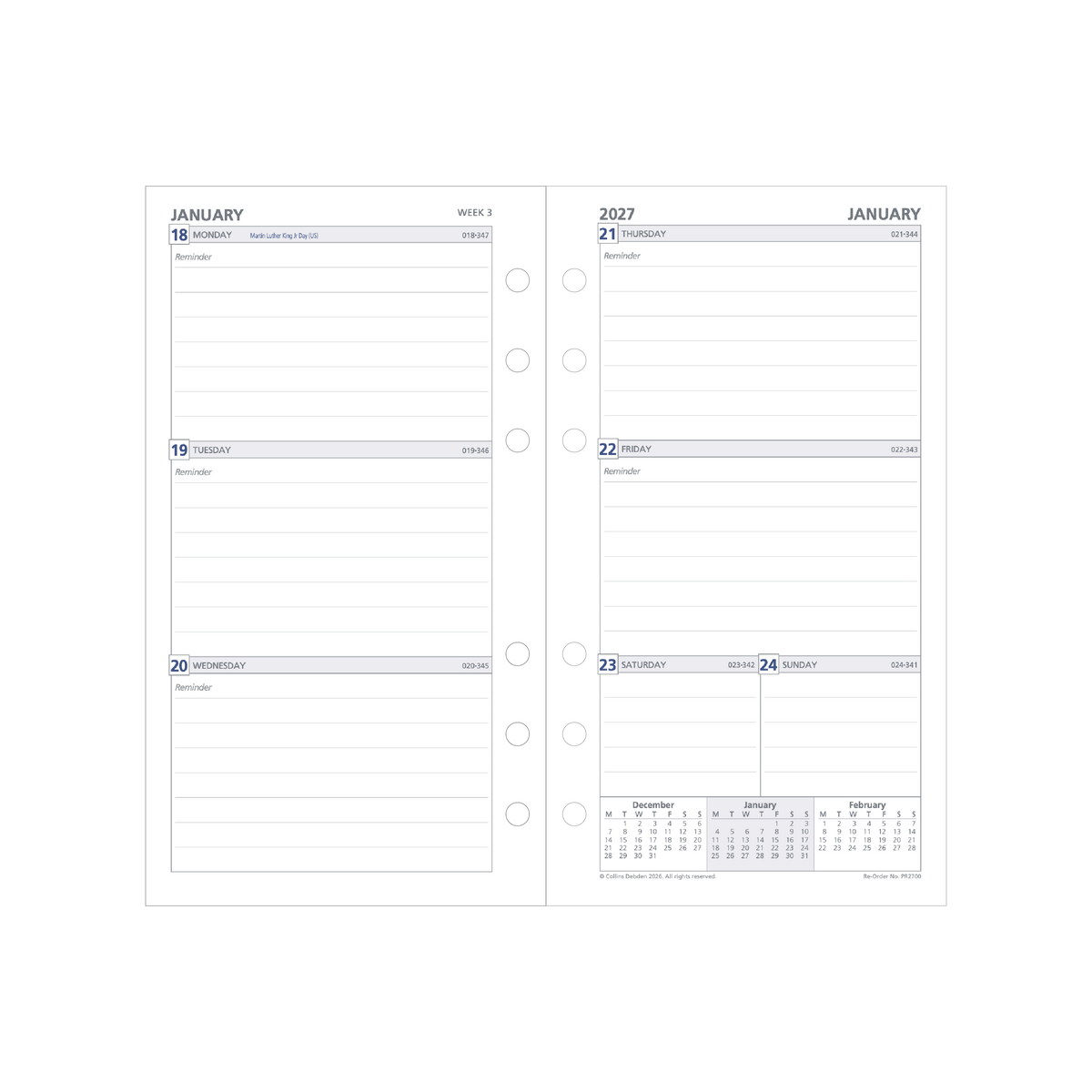 Debden Dayplanner 2027 Personal 6-Ring Refill - Week to View (Ruled)