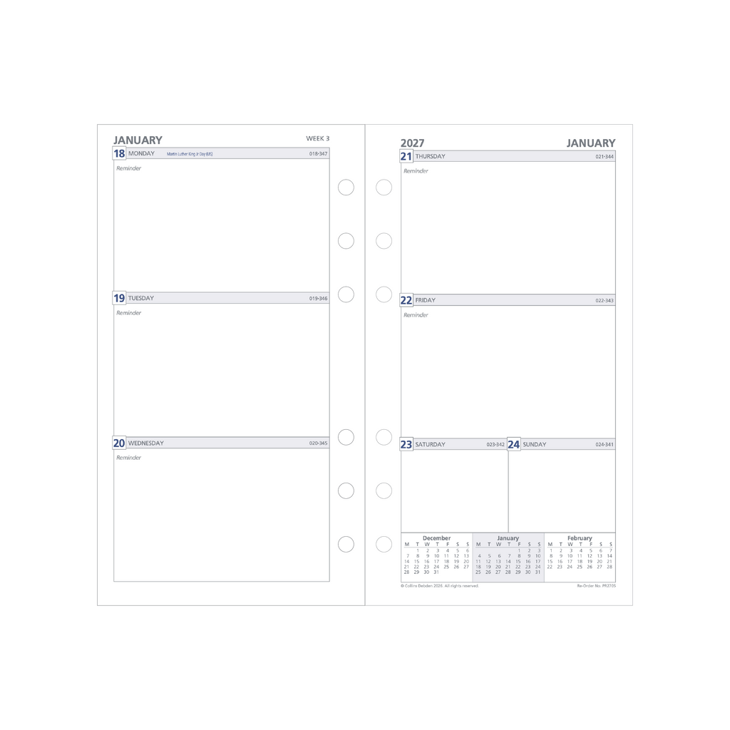 Debden Dayplanner 2027 Personal 6-Ring Refill - Week to View (Unruled)