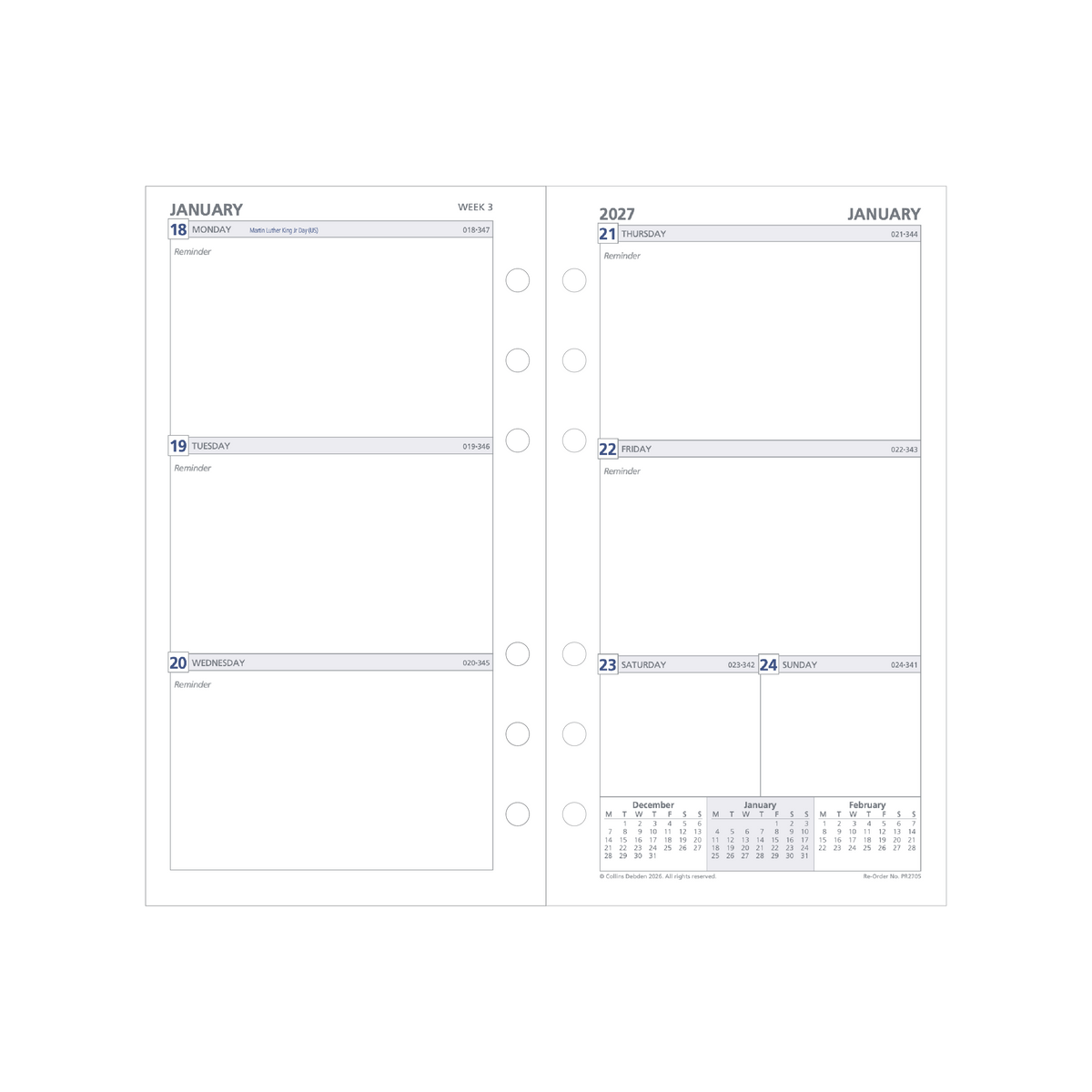 Debden Dayplanner 2027 Personal 6-Ring Refill - Week to View (Unruled)