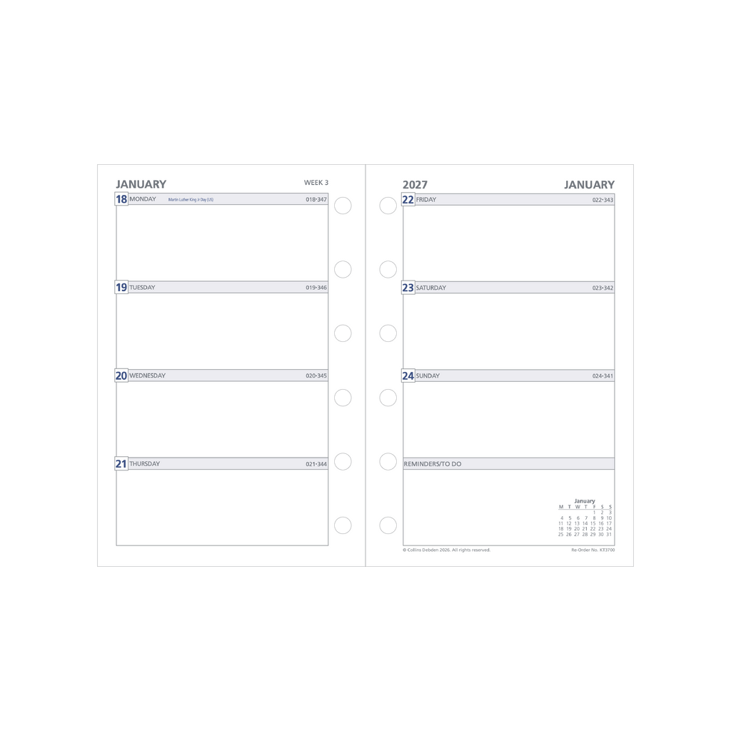 Debden Dayplanner 2027 Pocket 6-Ring Refill - Week to View