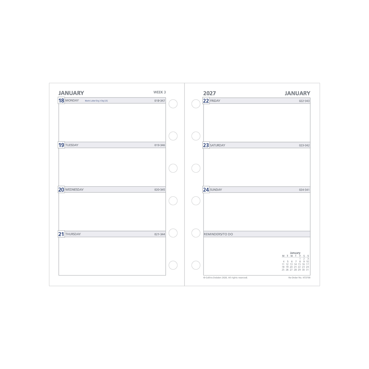 Debden Dayplanner 2027 Pocket 6-Ring Refill - Week to View
