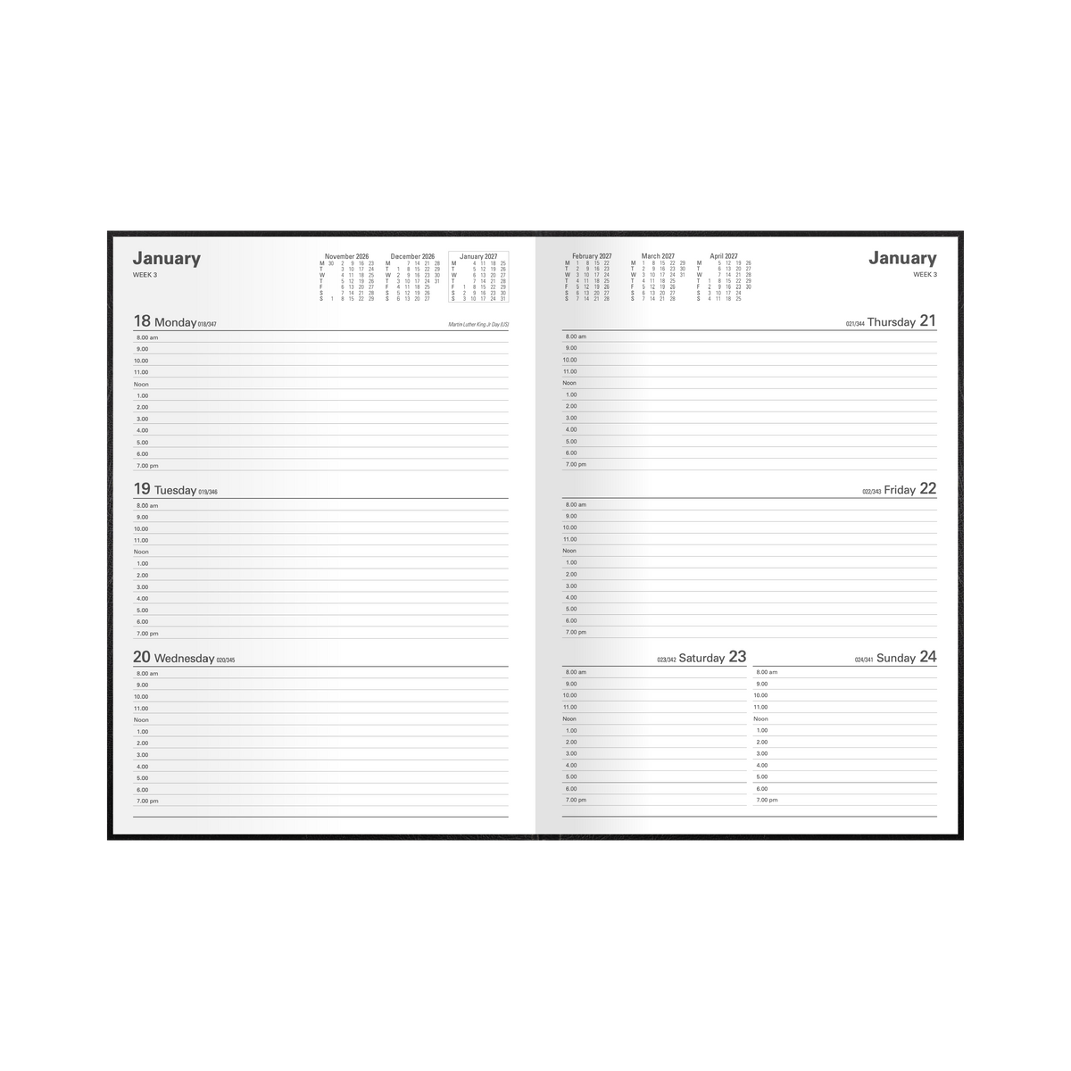 Collins Kyoto 2027 A4 Week to View Diary Black