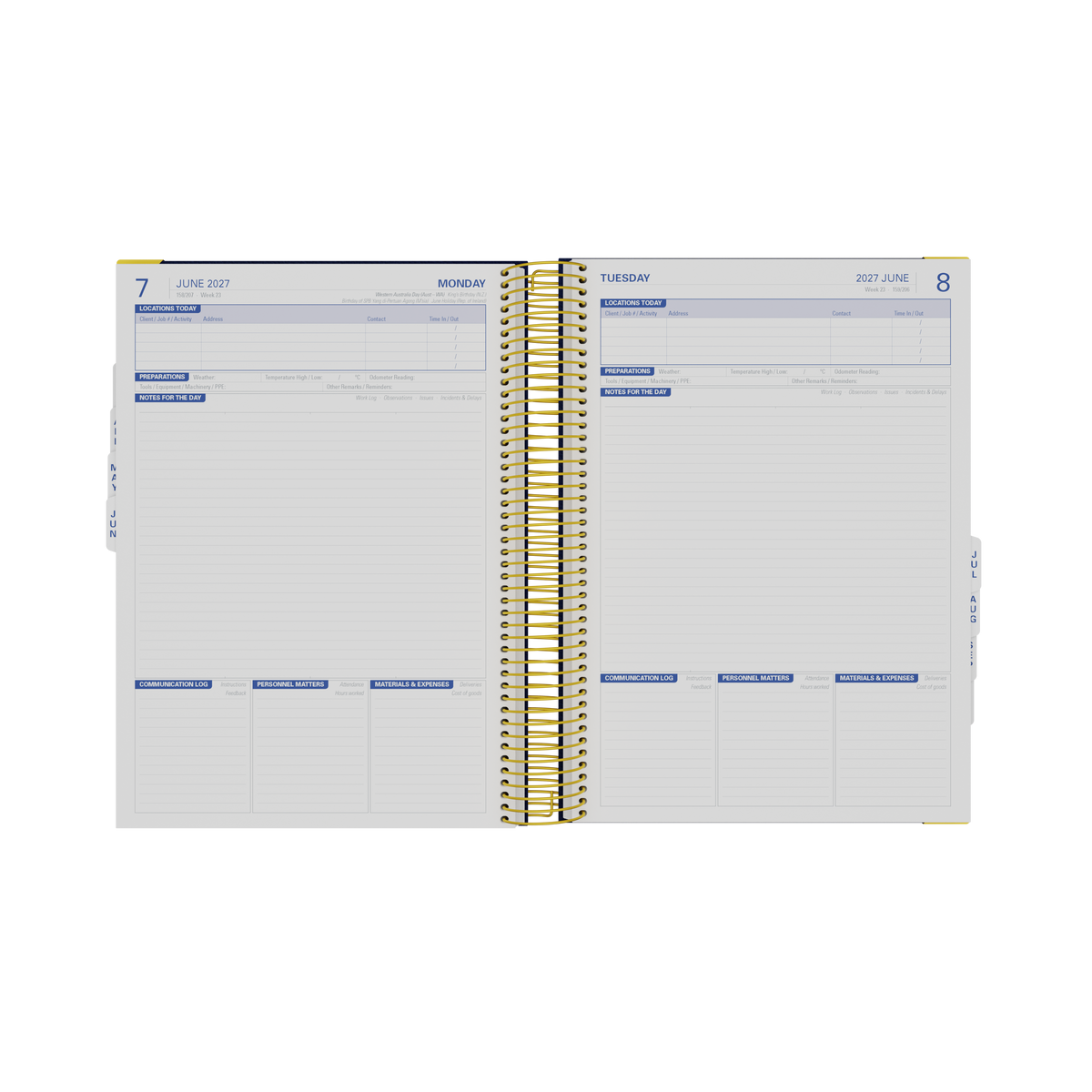 Collins Site Trades Tradesman Diary 2027 A4 Day to Page Navy