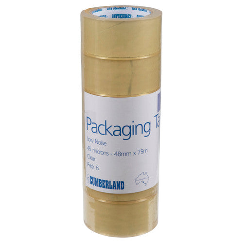 Cumberland Packaging Tape Low Noise 45 Micron Clear Pack of 6