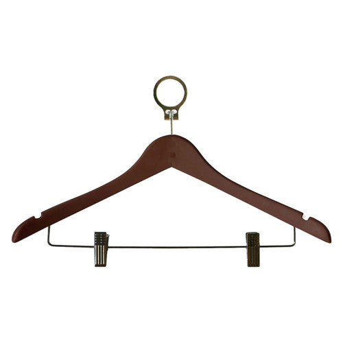 Dolphy Security Wooden Cloth Hanger with Clips Brown Pack of 50