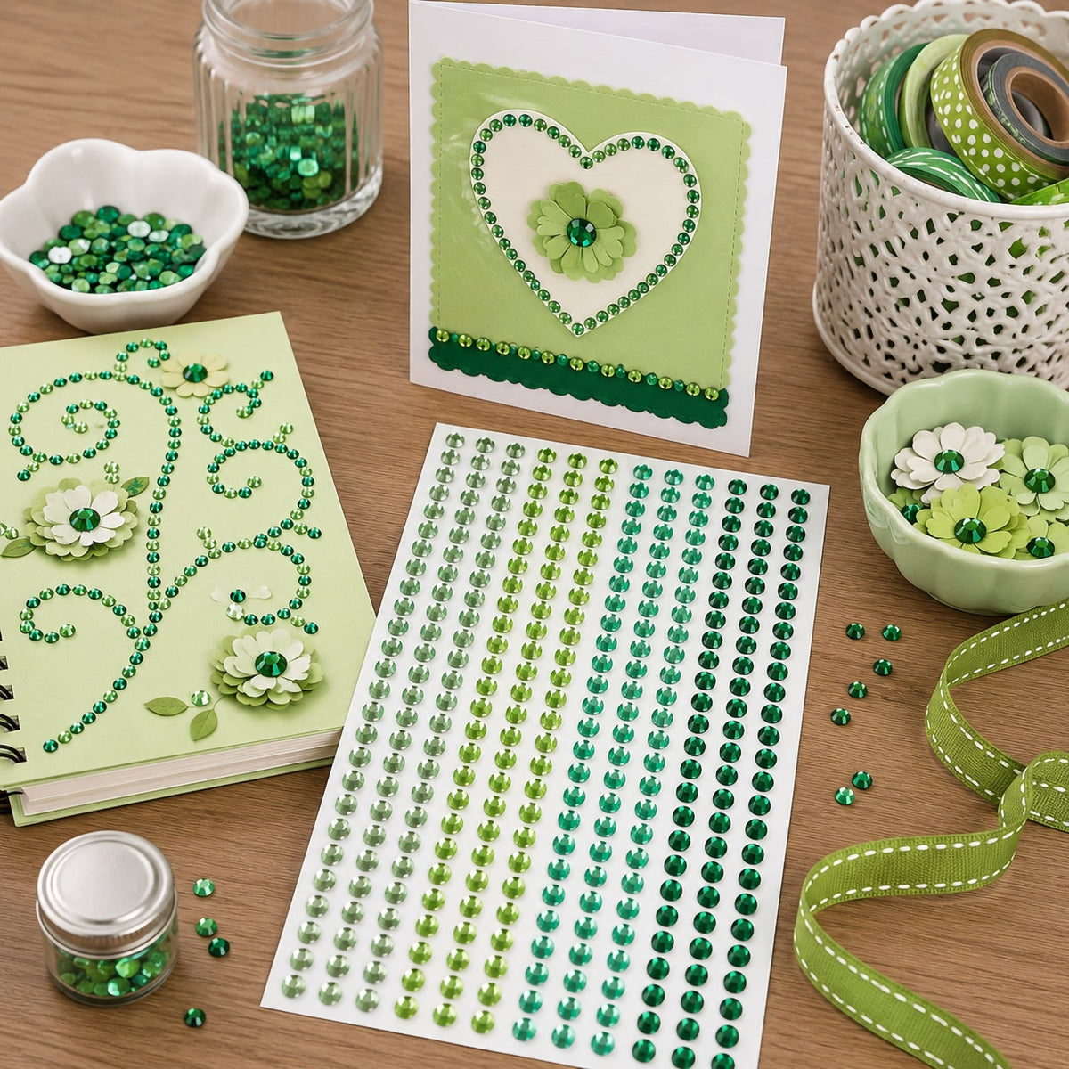 Educational Colours Mixed Adhesive Gems Green Pack 504
