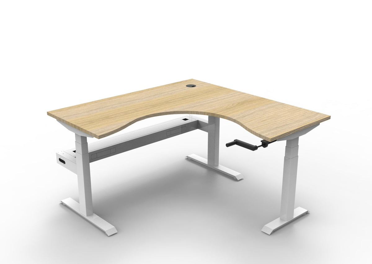 Rapidline Boost Crank Corner Workstation 1500 x 1500 x 750mm with Cable Tray Natural Oak / White Satin