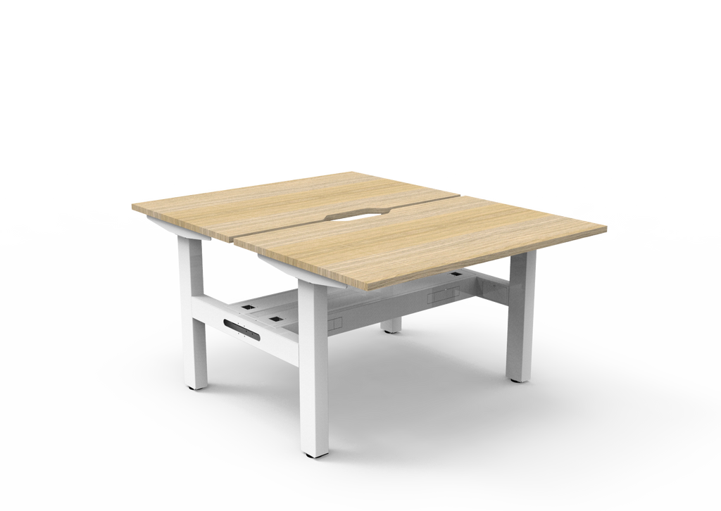 Rapidline Boost Static Back to Back Workstation 1200 x 750mm with Cable Tray Natural Oak / White Satin