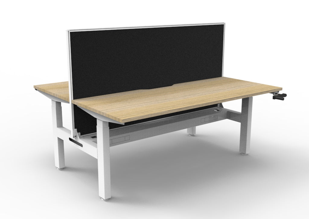 Rapidline Boost Crank Back to Back Workstation 1500 x 750mm with Screen and Cable Tray Natural Oak / White Satin