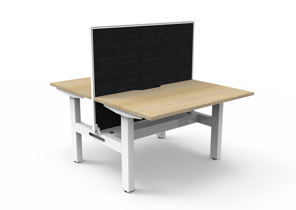 Rapidline Boost Static Back to Back Workstation 1200 x 750mm with Screen and Cable Tray Natural Oak / White Satin