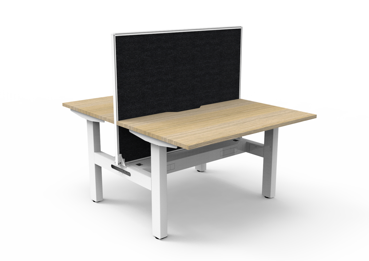 Rapidline Boost Static Back to Back Workstation 1200 x 750mm with Screen and Cable Tray Natural Oak / White Satin