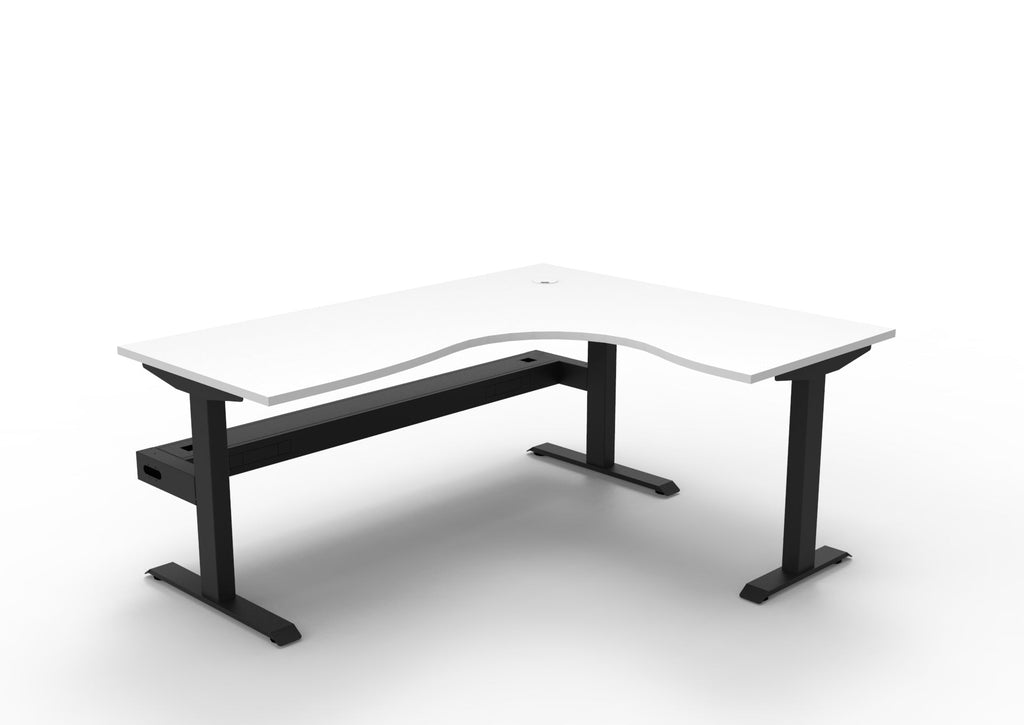 Rapidline Boost Static Corner Workstation 1800 x 1500 x 750mm with Cable Tray Natural White / Black Satin