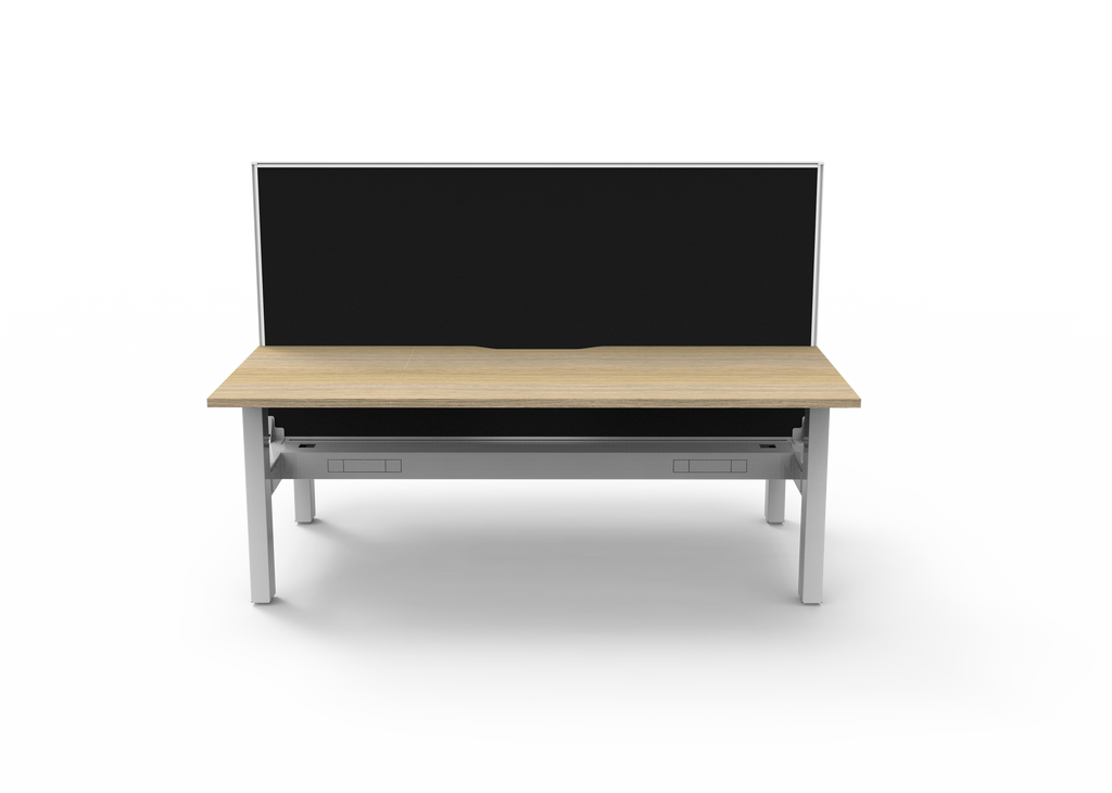 Rapidline Boost Static Back to Back Workstation 1500 x 750mm with Screen and Cable Tray Natural Oak / White Satin