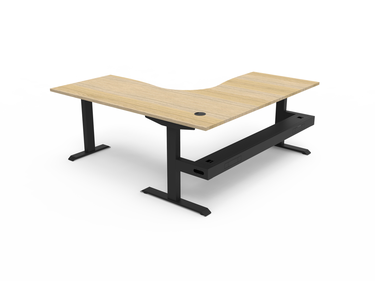 Rapidline Boost Static Corner Workstation 1800 x 1800 x 750mm with Cable Tray Natural Oak / Black Satin