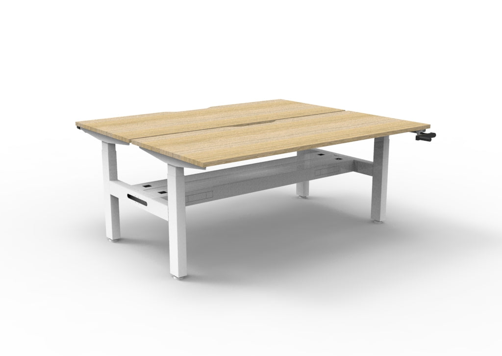 Rapidline Boost Crank Back to Back Workstation 1200 x 750mm with Cable Tray Natural Oak / White Satin