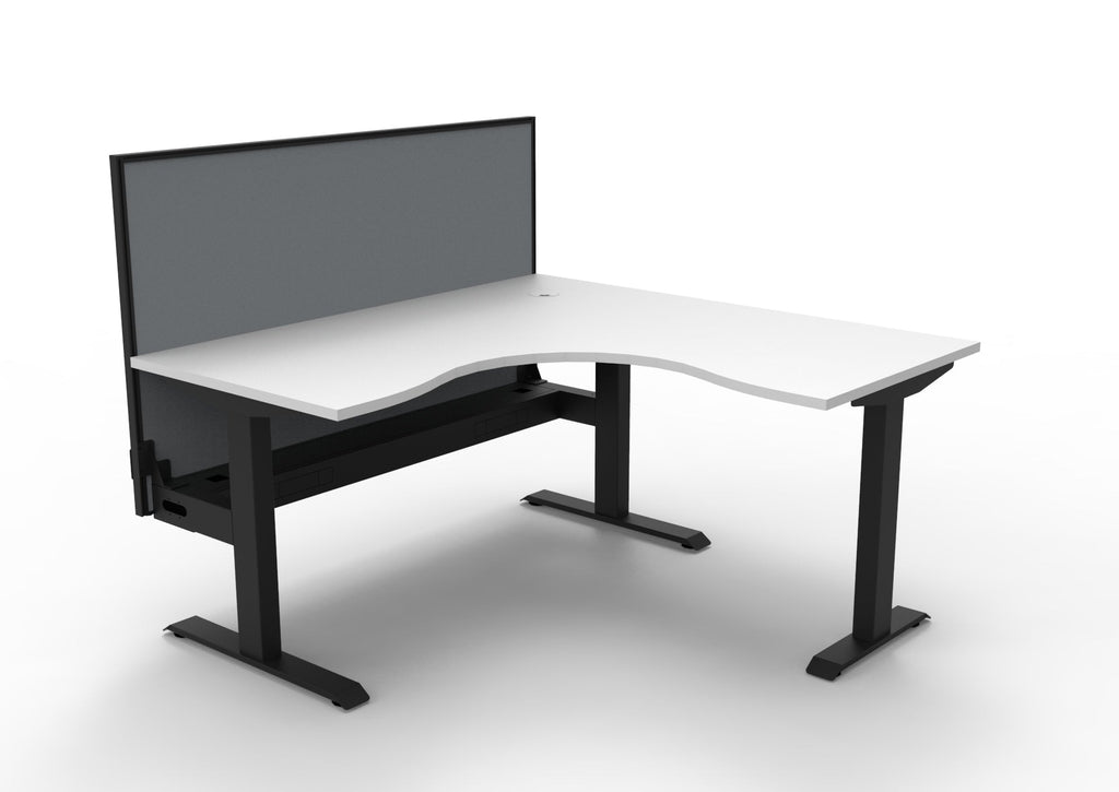 Rapidline Boost Static Corner Workstation 1500 x 1500 x 750mm with Screen and Cable Tray Natural White / Black Satin
