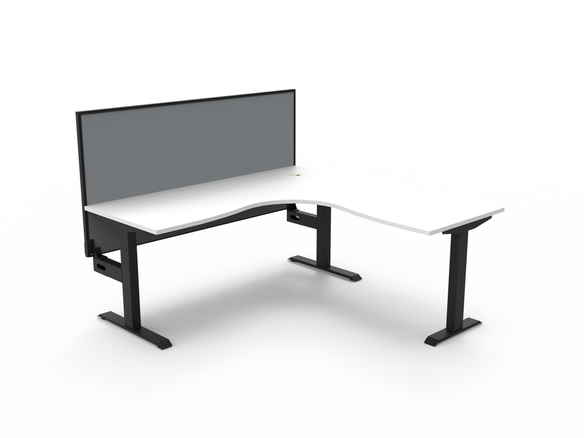 Rapidline Boost Static Corner Workstation 1800 x 1800 x 750mm with Screen Natural White / Black Satin