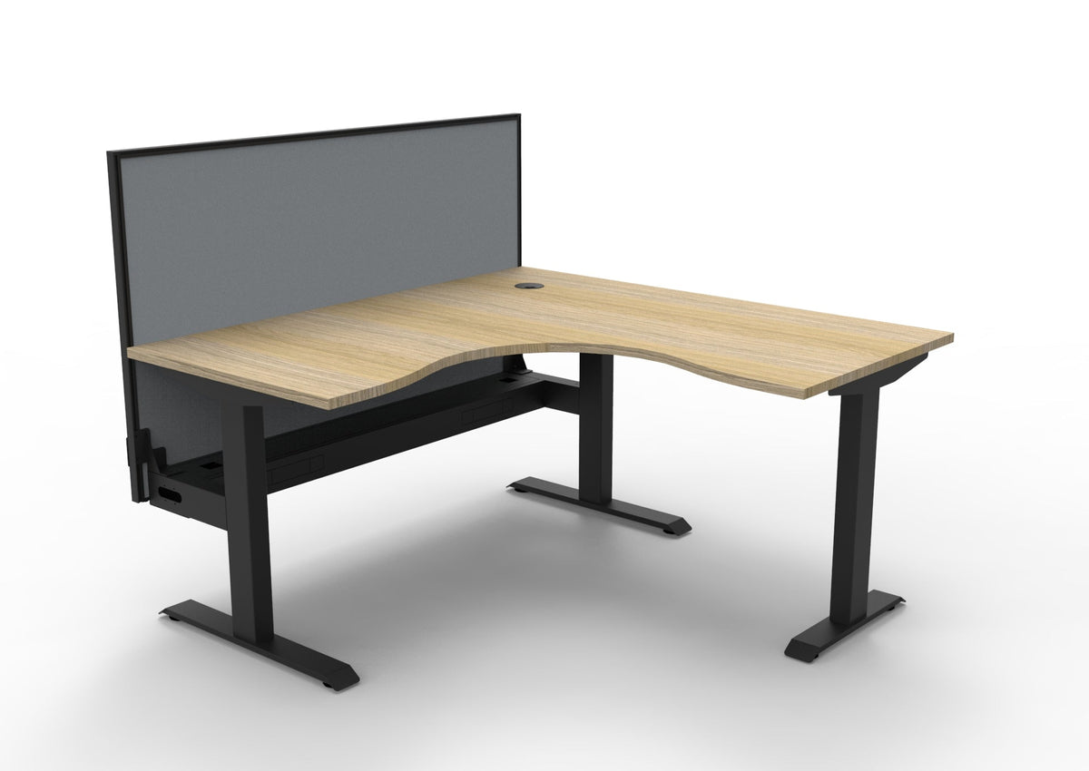 Rapidline Boost Static Corner Workstation 1500 x 1500 x 750mm with Screen and Cable Tray Natural Oak / Black Satin
