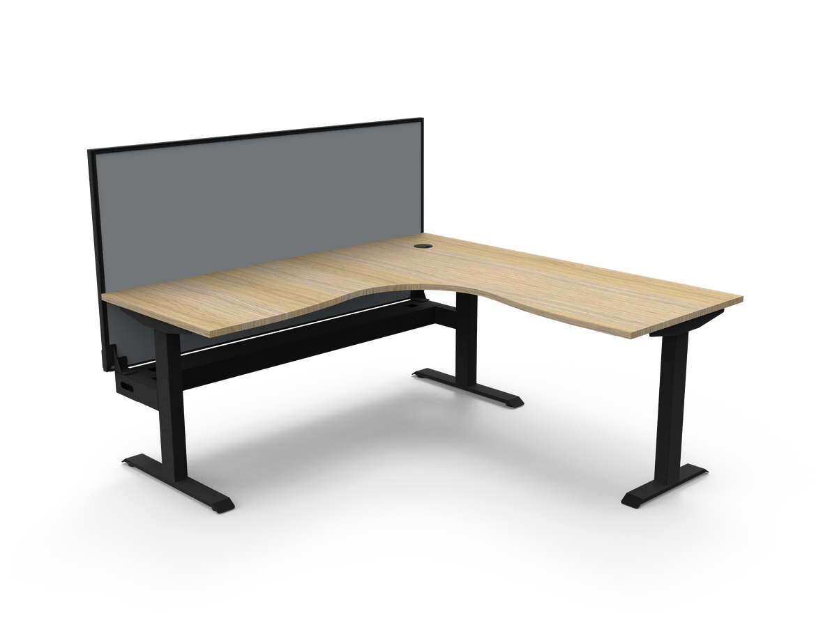 Rapidline Boost Static Corner Workstation 1800 x 1800 x 750mm with Screen and Cable Tray Natural Oak / Black Satin