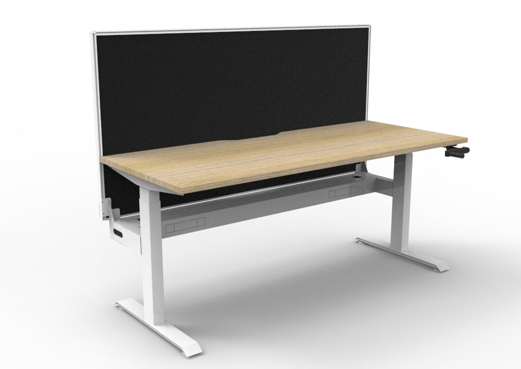 Rapidline Boost Crank Single Sided Workstation 1800 x 750mm with Screen and Cable Tray Natural Oak / White Satin