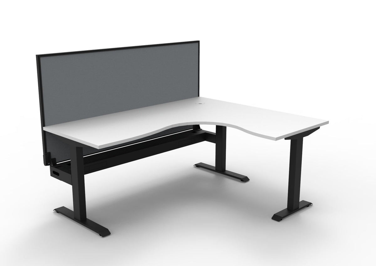 Rapidline Boost Static Corner Workstation 1800 x 1500 x 750mm with Screen and Cable Tray Natural White / Black Satin