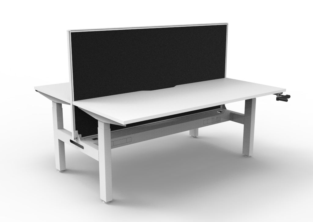 Rapidline Boost Crank Back to Back Workstation 1200 x 750mm with Screen and Cable Tray Natural White / White Satin