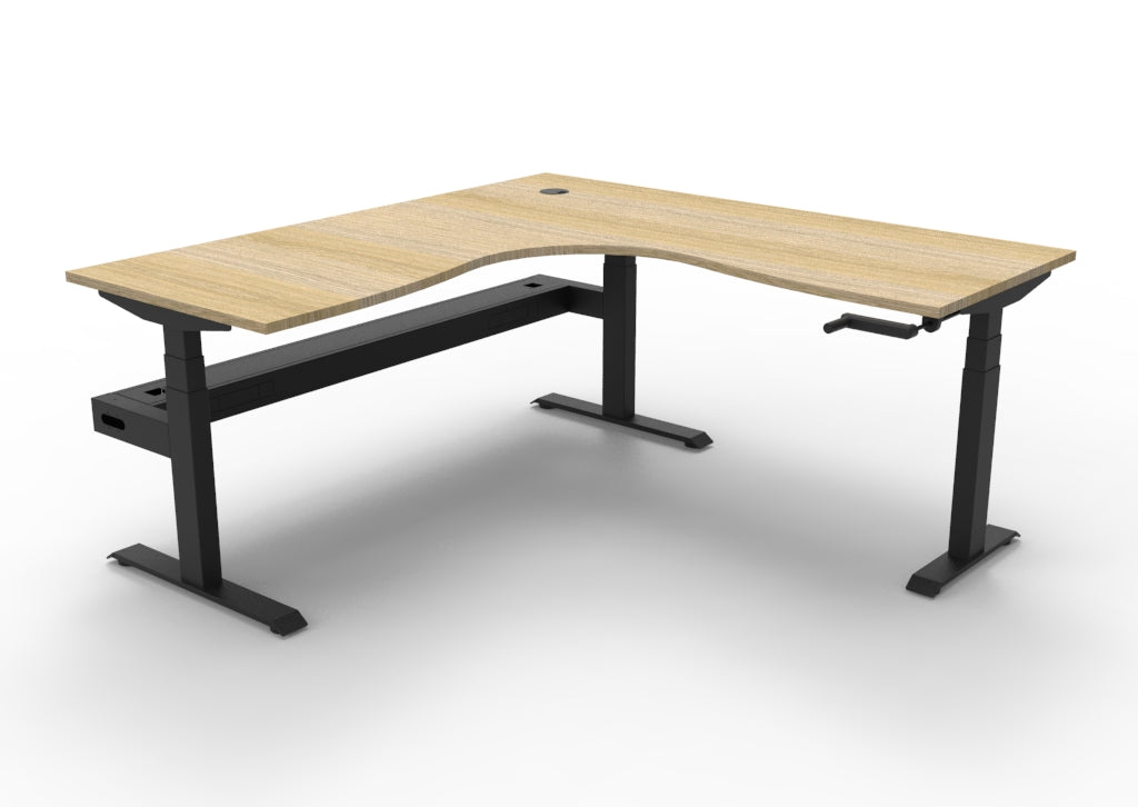 Rapidline Boost Crank Corner Workstation 1800 x 1800 x 750mm with Cable Tray Natural Oak / Black Satin