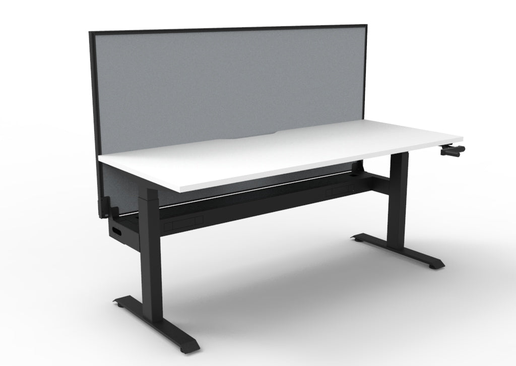 Rapidline Boost Crank Single Sided Workstation 1500 x 750mm with Screen and Cable Tray Natural White / Black Satin