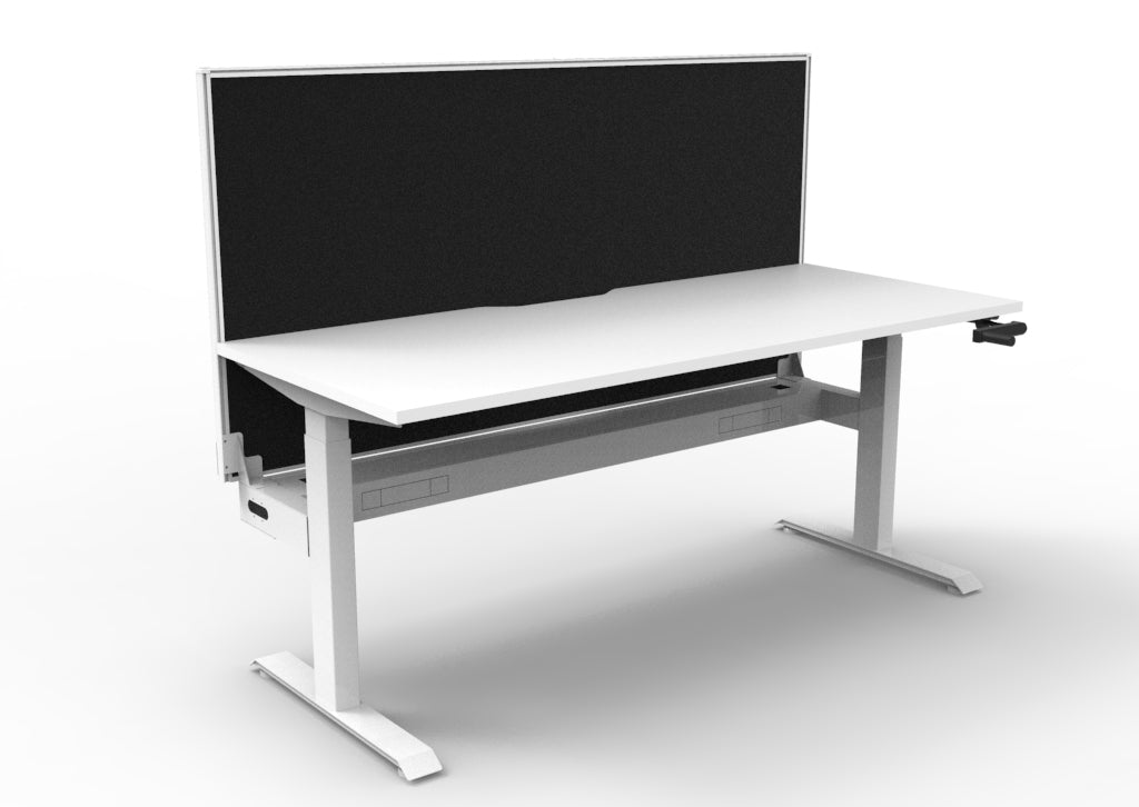 Rapidline Boost Crank Single Sided Workstation 1500 x 750mm with Screen and Cable Tray Natural White / White Satin