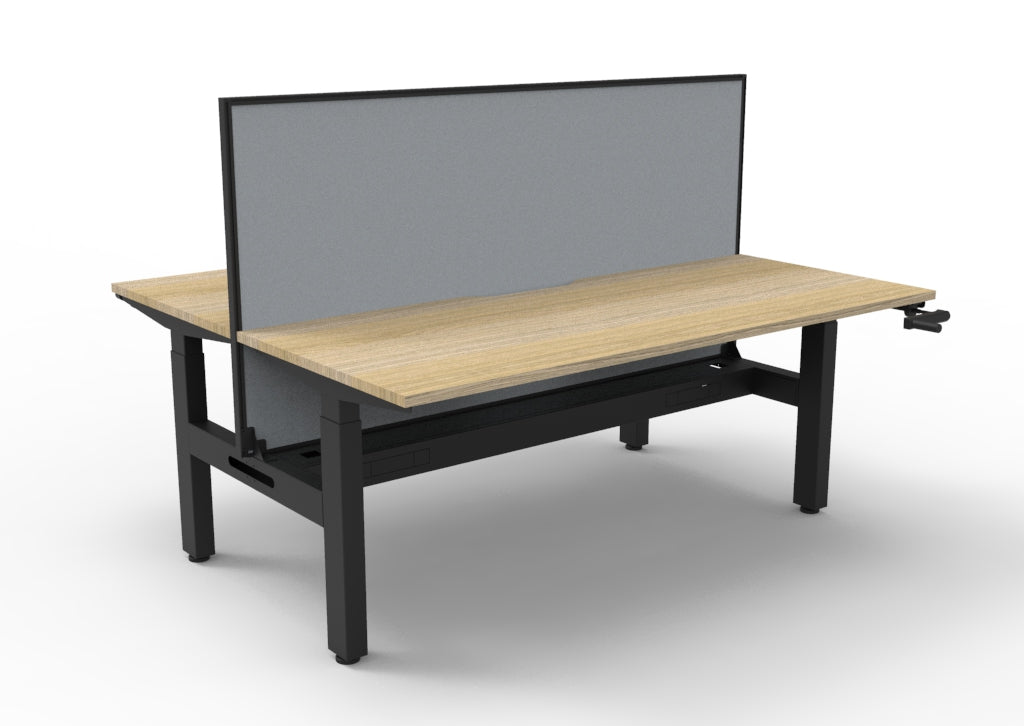 Rapidline Boost Crank Back to Back Workstation 1500 x 750mm with Screen and Cable Tray Natural Oak / Black Satin