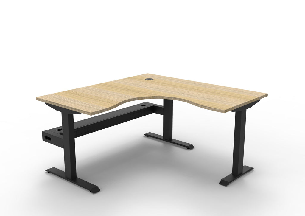 Rapidline Boost Static Corner Workstation 1500 x 1500 x 750mm with Cable Tray Natural Oak / Black Satin
